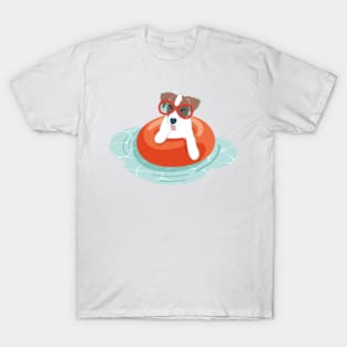 Summer pool pawty // aqua background Jack Russell terrier dog breed in vacation playing on swimming pool T-Shirt